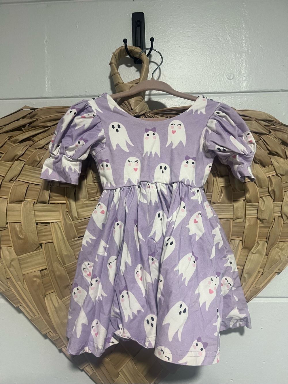Ollie Jay Purple Ghost Print Puff Sleeve Dress